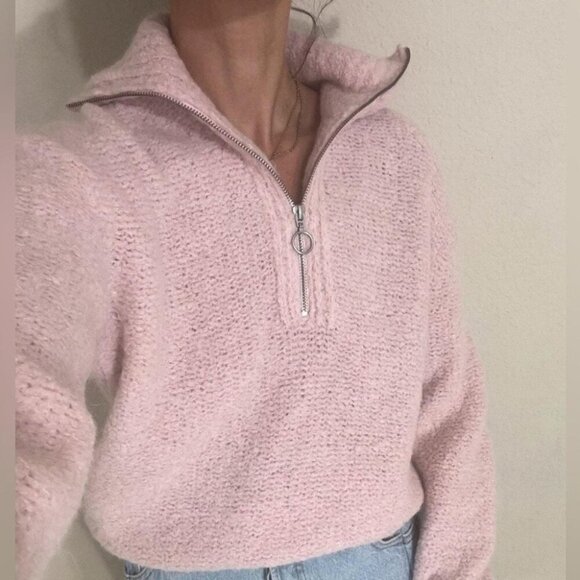 Aritzia Wilfred Free Gwyneth Wool Alpaca Cropped Quarter-Zip Knit Sweater Small - Picture 1 of 9